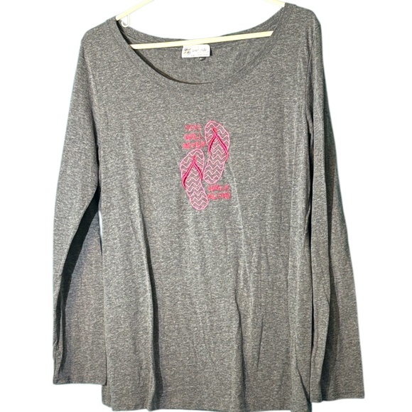 Women's Gray Long Sleeve Tee with Pink Flip-Flop Design - Picture 1 of 7